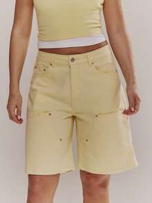 MUSERA Mid Rise Wide Leg Pastel Denim Jorts Spring Summer Cute Girly Holiday Vacation Beach Everyday Casual Sorbet - Pale Yellow - View 1