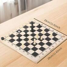 1件双面木制棋盘，可用于国际象棋、跳棋和井字棋 - 24个可拼接的木制跳棋和32个标准国际象棋棋子 - 适合14岁及以上人群，适合家庭娱乐，棋盘游戏，国际象棋，棋盘，木制棋盘游戏，国际象棋木制棋盘，拼字游戏棋盘，情人节礼物 - 彩色 - 查看 11