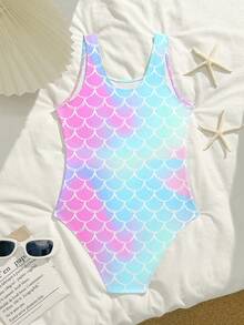 Áo tắm liền thân họa tiết vảy cá nhuộm màu tie-dye dành cho bé gái tuổi teen, thích hợp cho bơi lội, kỳ nghỉ hè và đi biển. - Nhiều màu - Xem 2