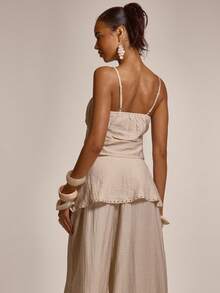 MUSERA Strappy Studded Ruched Tie Detail Bust Top Cute Summer Spring Sexy Going Out Beach Holiday Vacation Honey Tides - Light Grey - View 4