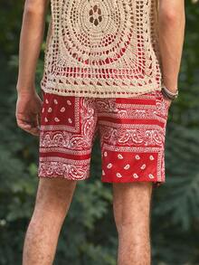 Open Phase Men's Holiday Beach Paisley Printed Drawstring Waist Shorts - Red - View 5