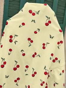 Lyckli Maternity Summer Casual Vacation Cherry Print Short Sleeve Scoop Neck T-Shirt - Yellow - View 5