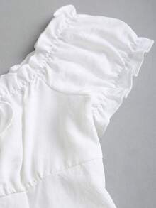 Sweetra Vestido corto romántico y dulce para mujer, con hombros descubiertos, mangas abullonadas, cintura con cordón, bajo asimétrico con volantes, elegante y refinado vestido blanco para fiestas y citas en primavera/verano - Blanco - Ver 4