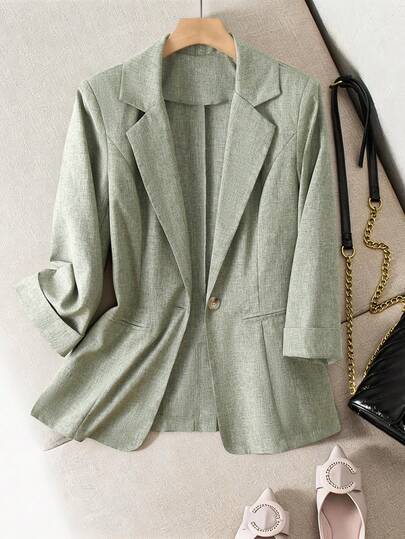 Franclia Áo blazer nữ nhẹ, thoải mái, chất liệu jacquard, tay lỡ 3/4, cài một nút, có cổ tay gập, kiểu dáng thanh lịch.