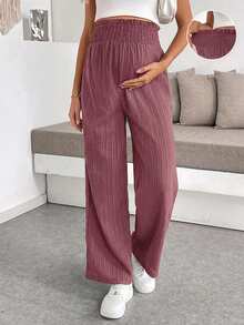 SHEIN Maternity Solid Color Loose Fit Wide Leg Pants - Red - View 7