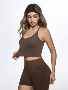 Eassivo 女士无缝高弹豹纹健美操瑜伽健身交叉背带运动文胸 - 彩色 - 查看 4