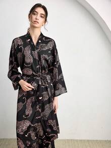 Ocili Women's Leopard Print Long Sleeve Loose Fit Robe - Pink - View 6