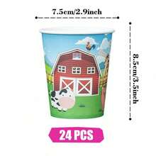 Bộ đồ dùng tiệc dùng một lần Happy Farm gồm đĩa, khăn ăn và cốc giấy, phục vụ 24 khách. Bộ đồ dùng tiệc bằng giấy dùng một lần này phù hợp cho sinh nhật, đám cưới, tiệc theo chủ đề và dã ngoại gia đình. - Xem 8