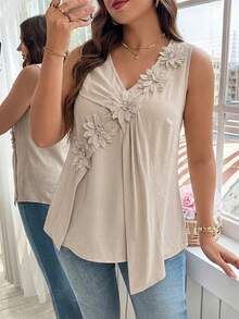 GlowEve CURVE 大码纯色3D花朵吊带V领吊带衫 - 杏色 - 查看 5