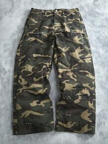 Manfinity ZONE917 Street Fashion Camouflage Niche Design Double Waistband Pocket Loose Wide-Leg Jeans - Army Green - View 1