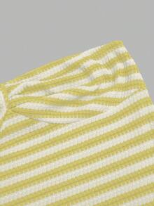 Sweetra Plus Size Women's Summer Beach Vacation Colorblock Striped Pattern Twist Front Bodycon Tube Dress - Light Yellow - View 6