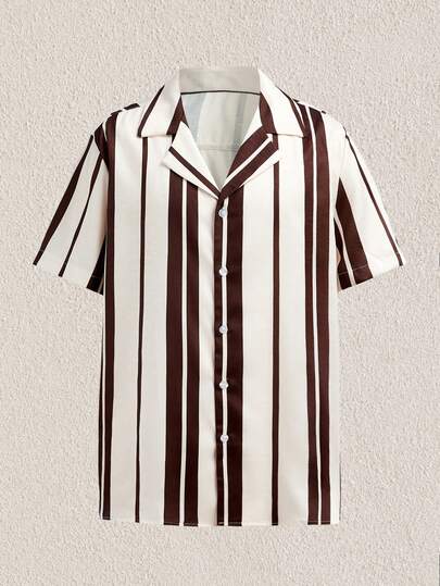 Mercer Haus 2025 Men's Casual Relaxed Summer Beach Striped Colorblock Shirt, Short Sleeve
