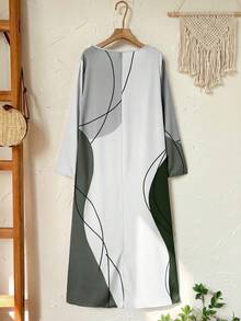 EMERY ROSE Plus Size Casual Contrast Color Block Faux 2-In-1 Dress Fall Clothes - Olive Green - View 7