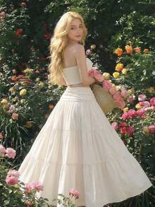 SHEIN MOD Women's Apricot Twist Bandeau Top And Skirt Set,Casual ,Beach Outfit,Going Out, Summer Outfits,Spring Break Outfits ,Vacation Outfits ,Country Outfits,Tea Party ,Festival,Beach Set - Apricot - View 2