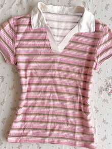Camiseta de mujer de manga corta ajustada con cuello polo de unicolor - Multicolor 6 - Ver 5