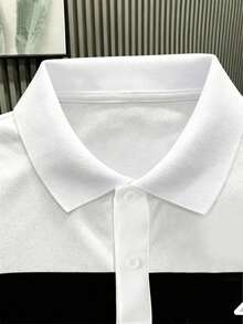 Manfinity Dauomo 夏季加大码男士休闲撞色条纹Polo衫 - 彩色 - 查看 4