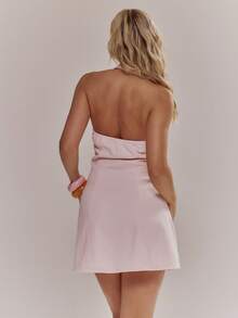 MUSERA Đầm denim mini không tay, ôm dáng, cài cúc, màu pastel, thích hợp cho mùa xuân hè, dễ thương, nữ tính, đi nghỉ mát, đi biển, mặc hàng ngày. - Hồng - Xem 2