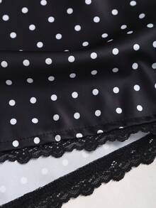 Sweetra Áo kiểu nữ thời trang mới, đa năng, chất liệu satin chấm bi, không tay, viền ren. - Đen và trắng - Xem 5