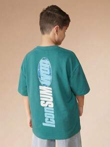 SUMWON Jungen Teenager Türkisfarbenes Grafik-Muster ICON Rundhals Kurzarm Sommer Casual T-Shirt - Taubenblau - Übersicht 1