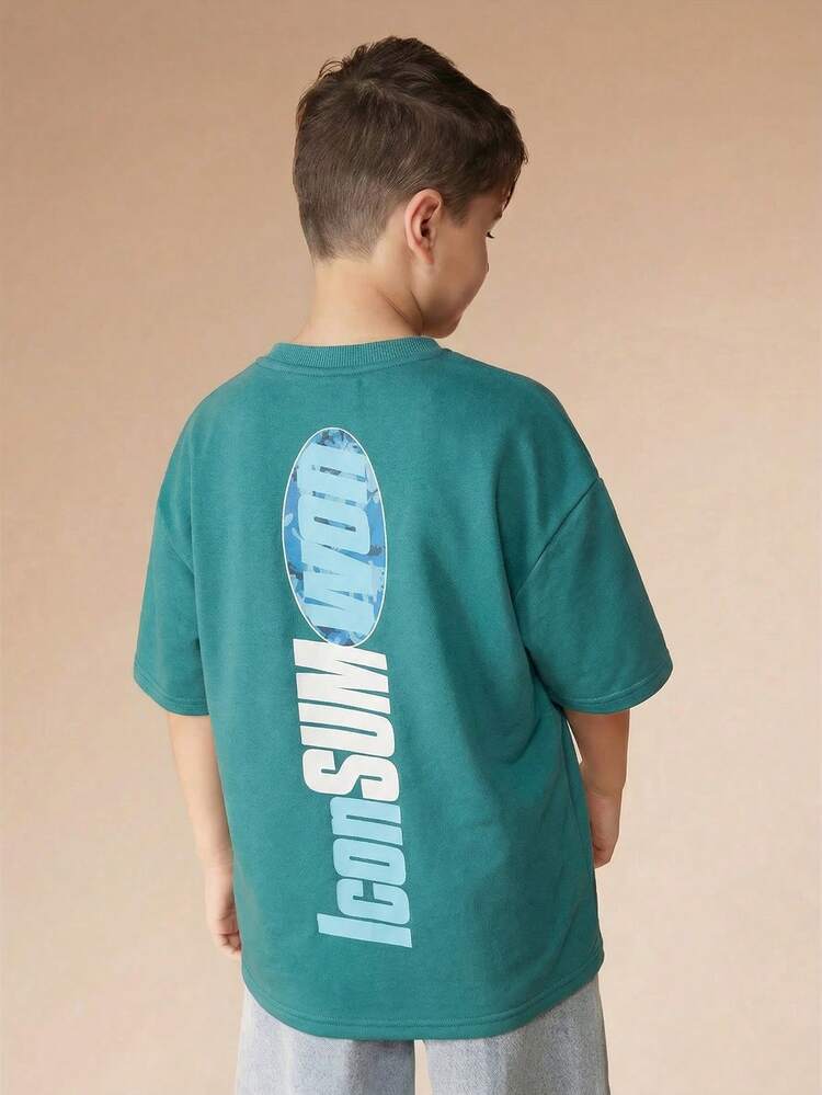 Jungen Teenager Türkisfarbenes Grafik-Muster ICON Rundhals Kurzarm Sommer Casual T-Shirt