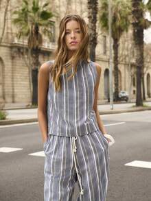 Nöista Top And Wide Legs Pant Set In Striped Fabric. - Blue - View 1