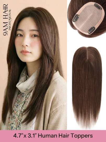 3.1*4.7Inch Hair Toppers For Women 100% Real Human Hair Pieces For Women Color #2# Dark Brown Real Human Hair Pieces With Loss Or Thinning Hair Skin Scalp Lace Hair Toppers Clip In Hair Extensions Flower Hair Clip