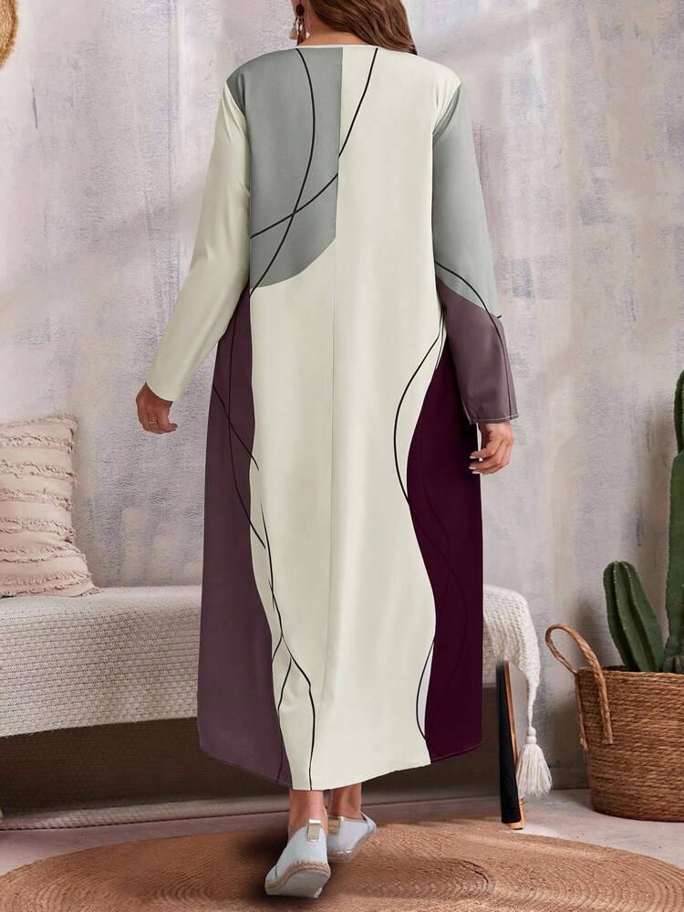 Plus Size Casual Contrast Color Block Faux 2-In-1 Dress Fall Clothes Women Spring Outfit Summer Dress  Summer Outfits Summer Clothes Spring Dress Spring Outfit Women Spring Clothing Floral Dress Floral Dresses For Women Beach Vacation Outfits For Women Vacation Dress Bohemian