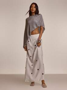 MUSERA 亮片装饰宽松及地长裙，可爱春夏性感外出海滩度假蜜月装 - 白色 - 查看 1