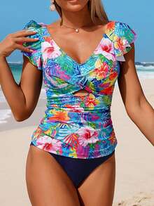 Swim Lushoire Lushore-D 女士荷叶边印花三角比基尼上衣和下装 - 彩色 - 查看 8