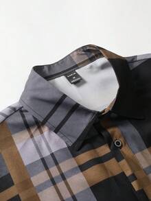 Manfinity Homme 男士休闲商务通勤日常格子印花短袖衬衫，夏季 - 彩色 - 查看 6