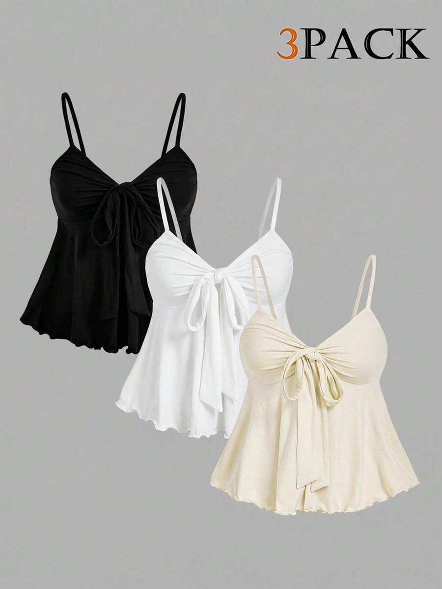 SHEIN MOD Áo hai dây buộc dây màu trơn dành cho nữ, nhiều chiếc, kiểu Bohemian, thích hợp mặc đi biển, trang phục cao bồi miền Tây, áo thường ngày, dự tiệc rave, lễ hội nhạc đồng quê. - Màu be - Xem 1