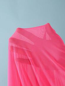 Girls' 3 PiecesBikini Swimsuit, Solid Pink Fabric, High Elasticity Mesh, Metal Decor, For Beach Party Holiday Swimming - Hot Pink - View 7