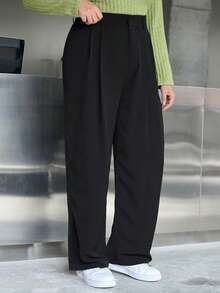 Dazy Plus Quần ống rộng ống đứng đa năng cho nữ mùa thu - màu đen - Xem 5