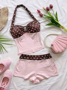 Conjunto Casual de 2 Piezas para Mujer : Top Halter con Volantes a Rayas y Pantalones Cortos - Multicolor 4 - Ver 5
