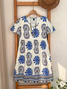 EMERY ROSE Plus Size Casual Allover Print Dress - Blue - View 7