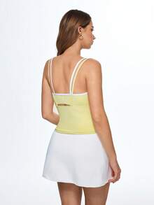 Eassivo 女士二合一吊带运动上衣瑜伽服 - 黃色 - 查看 2