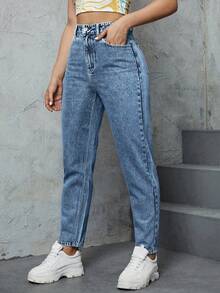 SHEIN ICON Jeans skinny délavé décontracté pour femmes - Jean clair - Voir 3