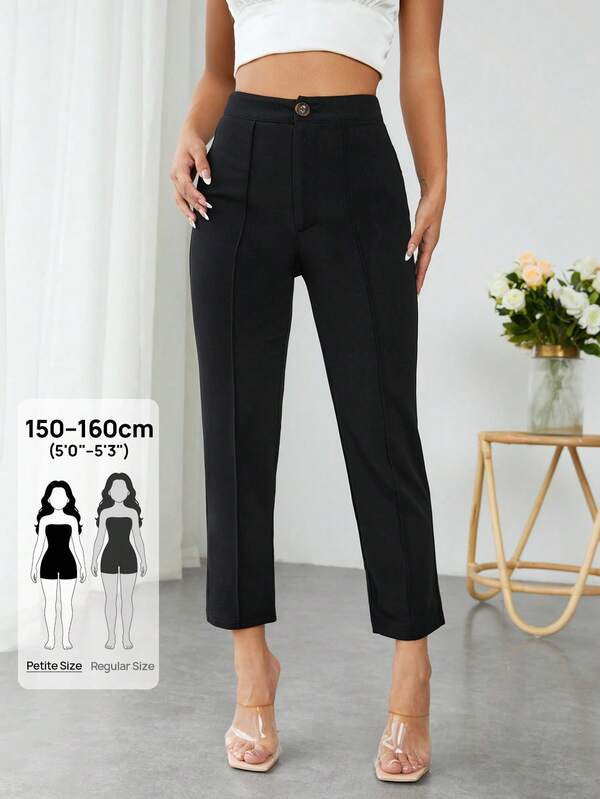 SHEIN PETITE Pantalones negros de verano de tiro alto con pinza y corte entallado