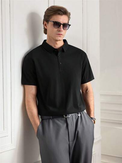 Officeau 男士纯色短袖休闲通勤无缝 Polo 衫，夏季