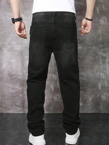 Manfinity Homme Jeans de mezclilla casuales y sencillos para uso diario con bolsillos para hombres - Negro - Ver 2