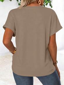 EMERY ROSE Camiseta de manga corta con cuello en V y estampado de leopardo, informal y de verano para mujer - Marrón - Ver 2