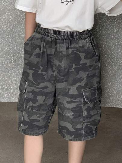 DAZY Tween Boy Elastic Waist Cargo Pocket Camouflage Shorts