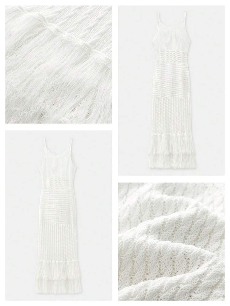 SHEIN Maija MAIJA エレガントなケーブルニットVネック長袖Aラインニットワンピース