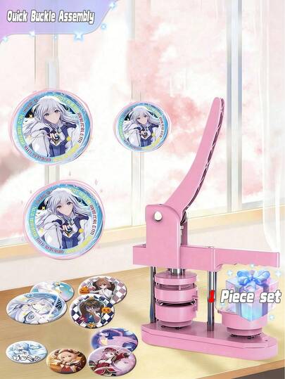 58mm Knopfmaschine - (3. Generation) Installationsfreie 58mm (2,25 Zoll) DIY Anstecknadel Knopfmaschine Pressenmaschine Abzeichen Stanzpresse mit 100 Stücke kostenlosem Knopfteil, Bildern und Kreisschneider