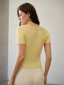 MOTF PREMIUM WOMEN'S RHINESTONE DETAIL KNIT SWEATER, SHINY YELLOW KNIT TOP - Yellow - View 3