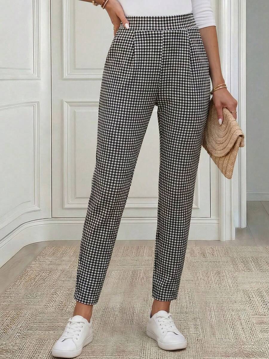 Medorina Quần kẻ caro đen trắng thời trang đi làm dành cho nữ - Đen và trắng - Xem 1