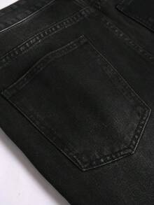 Manfinity Homme Jeans de mezclilla casuales y sencillos para uso diario con bolsillos para hombres - Negro - Ver 4