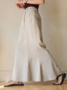 Dazy-Less 春夏时尚商务休闲通勤A字拼接鱼尾裙 - 卡其色 - 查看 9