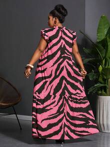 Veslaya Vestido de moda con estampado de bloques de color talla grande - Rosa Fucsia - Ver 2