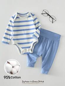 Cozy Pixies 新生儿男女宝宝卡通图案针织柔软圆领长袖连体衣和松紧腰长裤两件套 - 彩色 - 查看 4